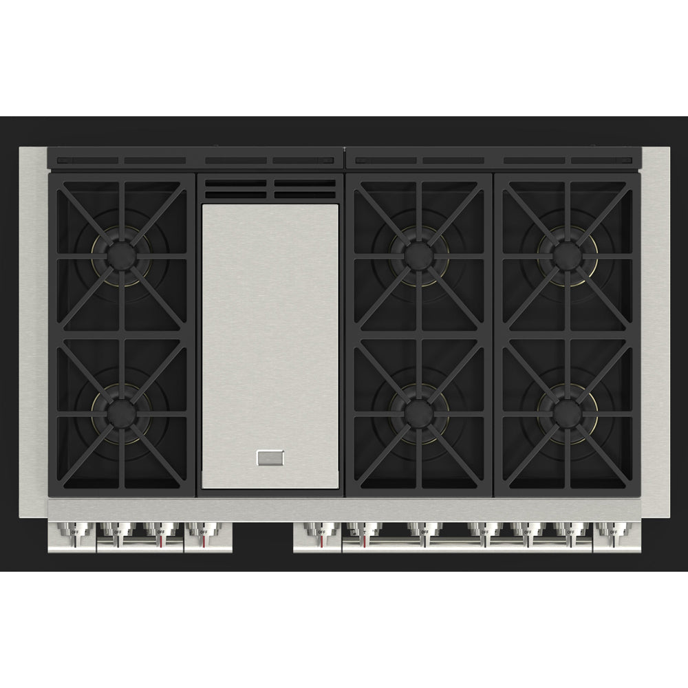 Fulgor Milano 48 Inch 600 Series Professional Gas Range - 6 Burner Stainless Steel Stove with Trilaminate Griddle (F6PGR486GS2) - Perfect for Commercial Kitchens & Home Chefs