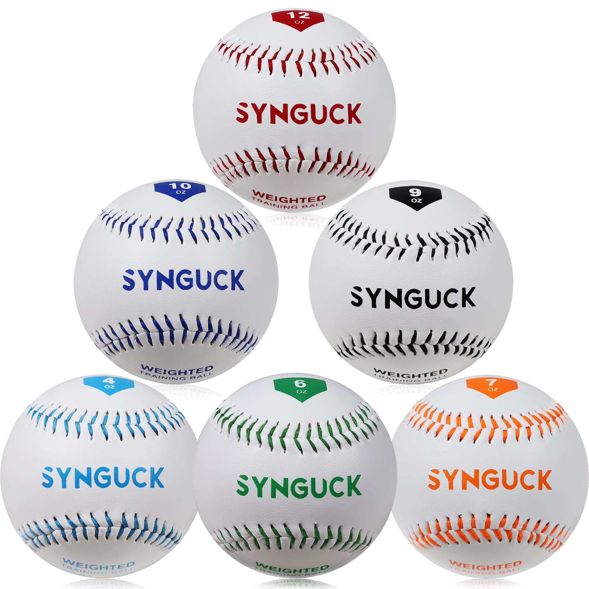 SYNGUCK Weighted Baseballs Set of 6 (4/6/7/9/10/12oz) - Improve Pitching Speed & Strength Training for Baseball Players - Perfect for Pitching Practice, Velocity Training & Arm Conditioning