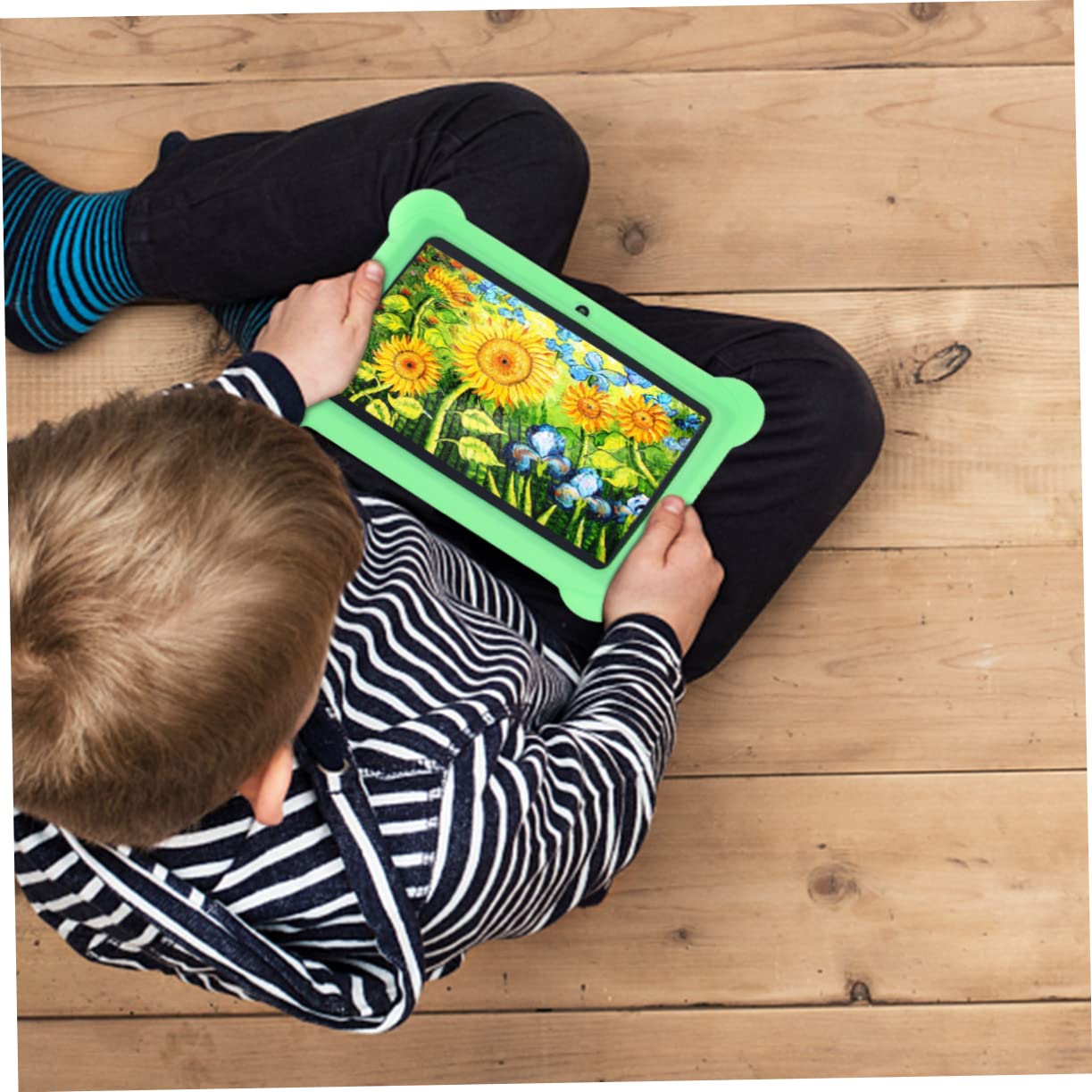 KOMBIUDA Android Kids Tablet - 7 Inch Children's Learning Pad with WiFi, Parental Controls & Preloaded Educational Apps | Cartoon Design in Green | Perfect for Homeschooling, Travel & Early Learning