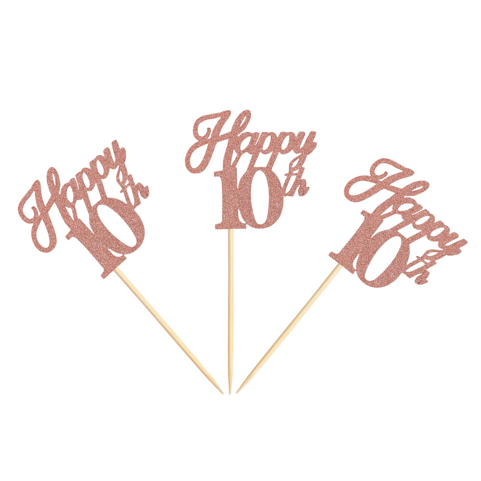 Ercadio 24 Pack Rose Gold Glitter 10th Birthday Cupcake Toppers - Hello 10 Cupcake Decorations for Anniversary, Wedding & Party Cake Supplies | Perfect for Kids Birthday, Milestone Celebrations & Special Events
