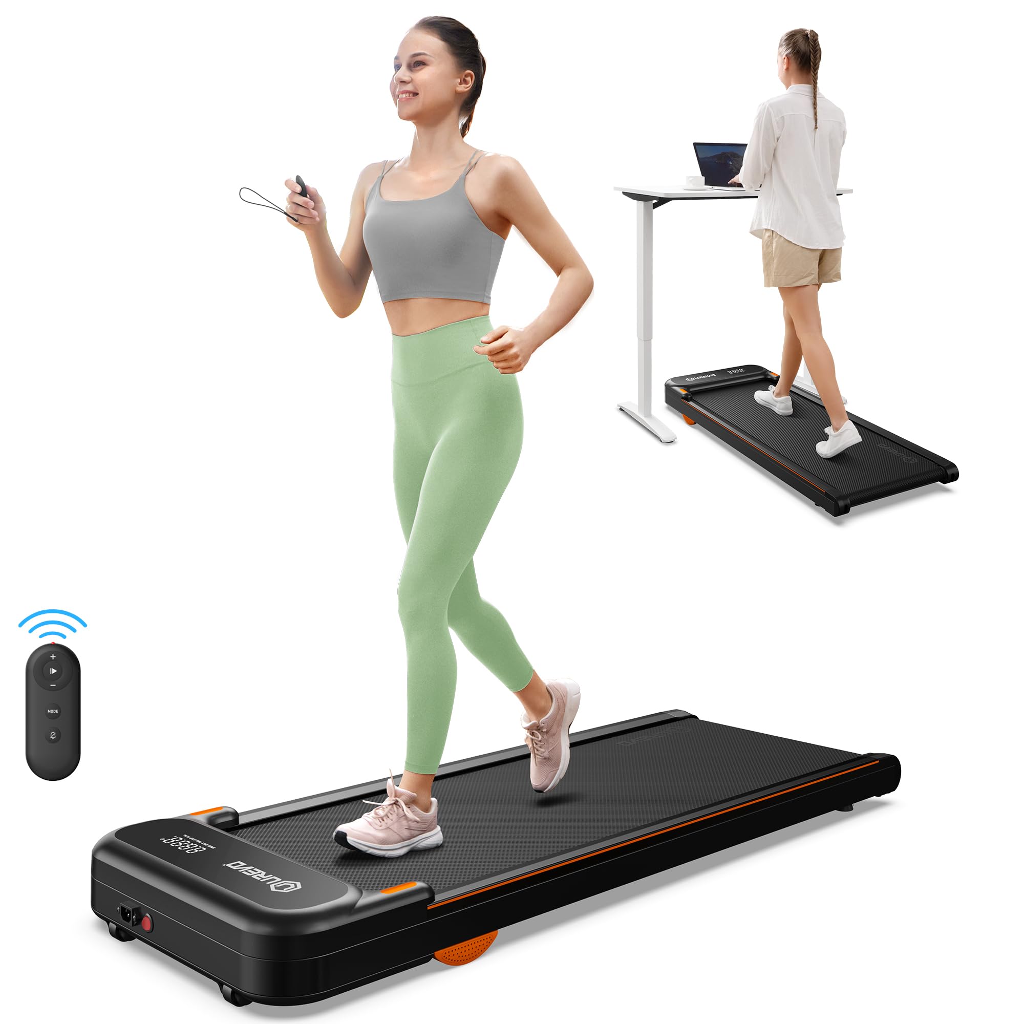 UREVO Under Desk Treadmill - Portable Walking Pad for Home & Office with Remote Control, LED Display & Double Shock Absorption (265 Lb Capacity) - Perfect for Work from Home, Small Spaces & Apartment Workouts