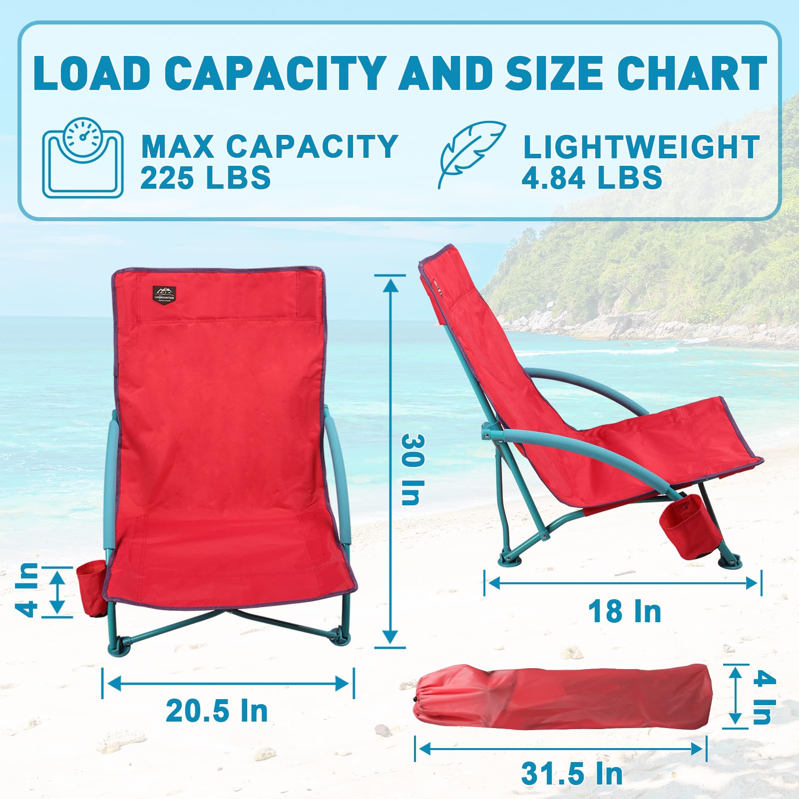2 Pack Lightweight Folding Low Beach Chairs for Adults - Portable Recliner Camping Chairs with Cup Holder & Carry Bag - Perfect for Outdoor, Beach, Picnic, Festival, and Backyard Relaxation (Pink)