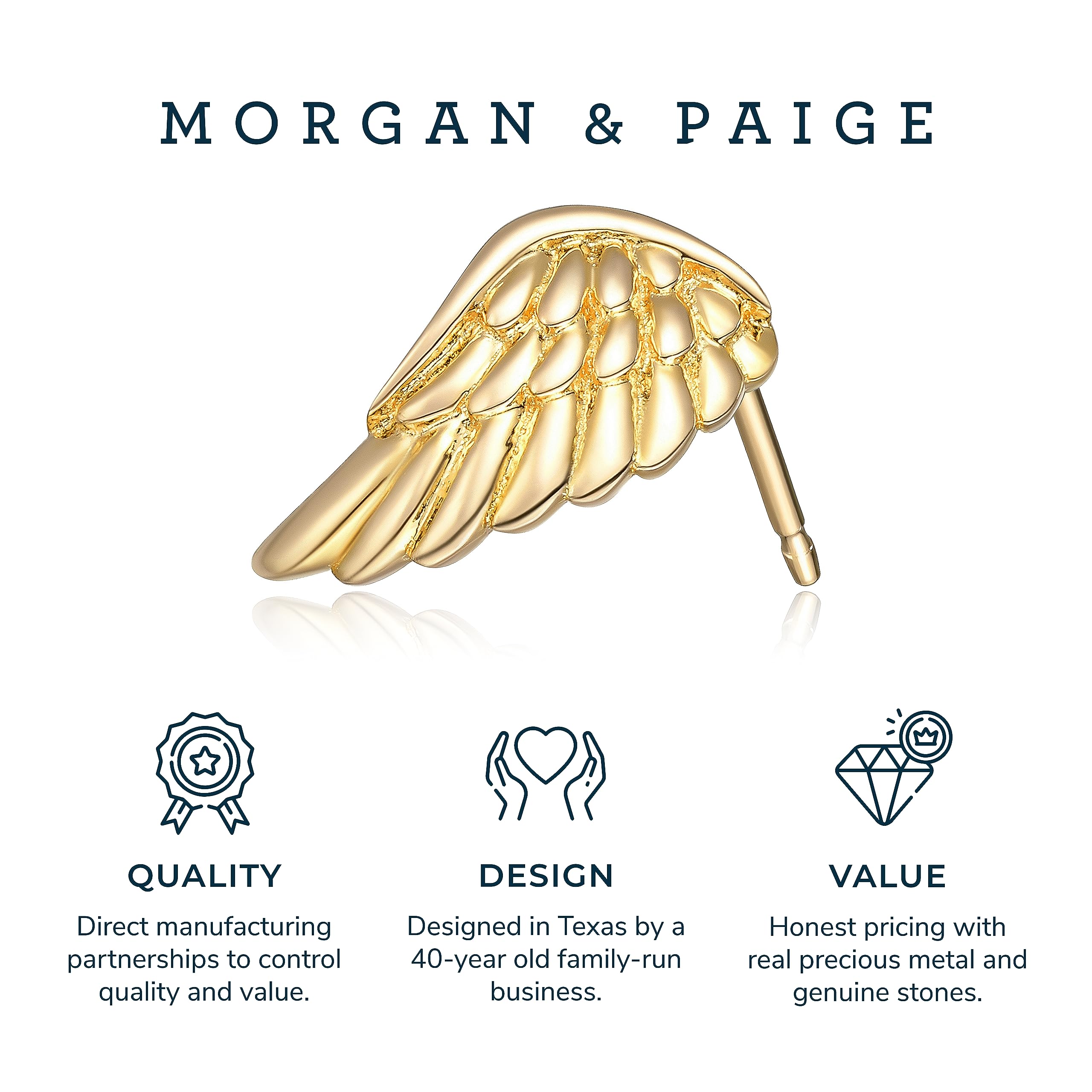 MORGAN & PAIGE .925 Sterling Silver Angel Wing Stud Earrings for Women - 14K Rose Gold/18K Yellow Gold/Rhodium Plated Hypoallergenic Jewelry - Perfect for Gifts, Everyday Wear & Special Occasions