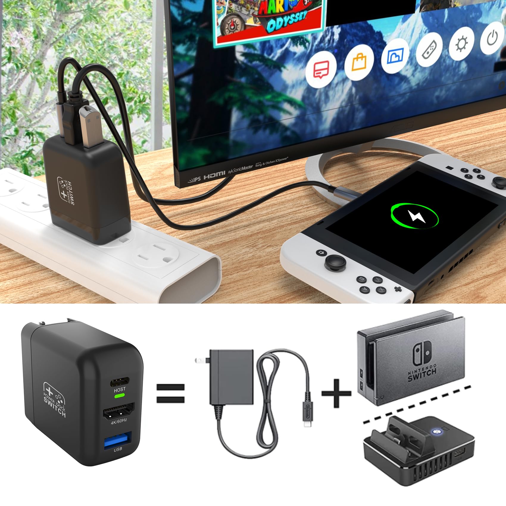 Mirabox 30W Portable TV Docking Station for Nintendo Switch - 4K@60Hz HDMI, USB 2.0, PD USB-C Fast Charging Ports - Includes Full-Featured USB-C to USB-C Cable - Perfect for Gaming at Home or Travel