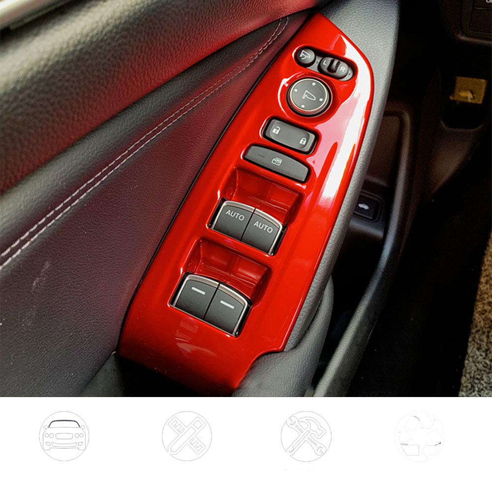 ABS Engineering Plastic Car Door Lock Panel Cover Trim Accessories for Honda 10th Gen Accord 2018-2020 - Red | Window Lift Control Switch & Armrest Upgrade | Perfect for DIY Repair & Interior Customization