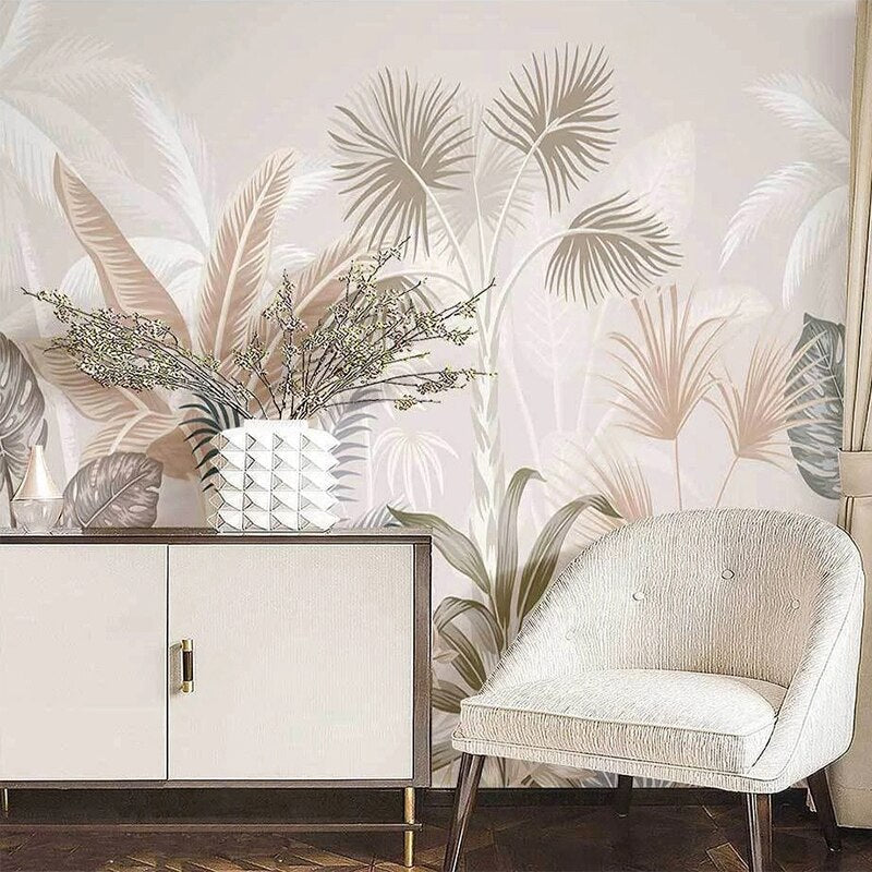 3D Tropical Plants Wallpaper Murals - Realistic Jungle & Botanical Wall Decor for Living Room, Bedroom & Office
