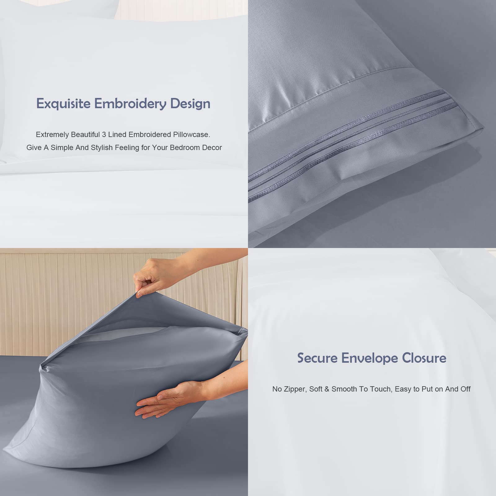 REDKEY Queen Size Bed Sheets Set - 4 Piece Deep Pocket Sheets & Pillowcases, Breathable Wrinkle Resistant Polyester (Queen, Lavender) - Perfect for Guest Rooms, Dorms & Cozy Bedroom Retreats