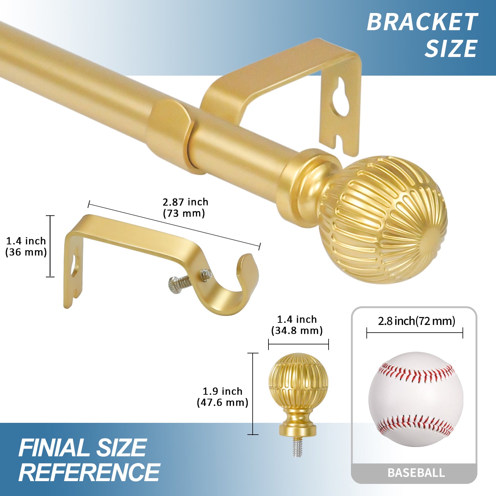 Urbanest 5/8 Inch Single Telescoping Curtain Rod with Volle Ball Finials - Adjustable 28 to 120 Inches - Perfect for Living Room, Bedroom & Window Treatments