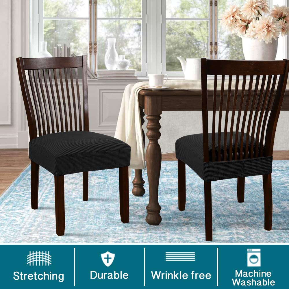Turquoise Stretch Dining Chair Covers - Set of 4 Washable Slipcovers for Kitchen & Dining Room Chairs | Removable Seat Protector Cushions in Black | Perfect for Home Decor, Parties & Everyday Use