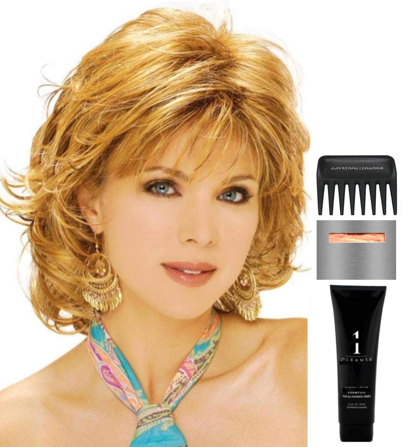Angela Wig by Estetica - 5 Piece Bundle with Christy's Wigs Q&A Booklet, Travel Size Wig Shampoo (2oz), Wig Cap & Wide Tooth Comb - Color R26/613 | Perfect for Cosplay, Costume Parties & Everyday Wear