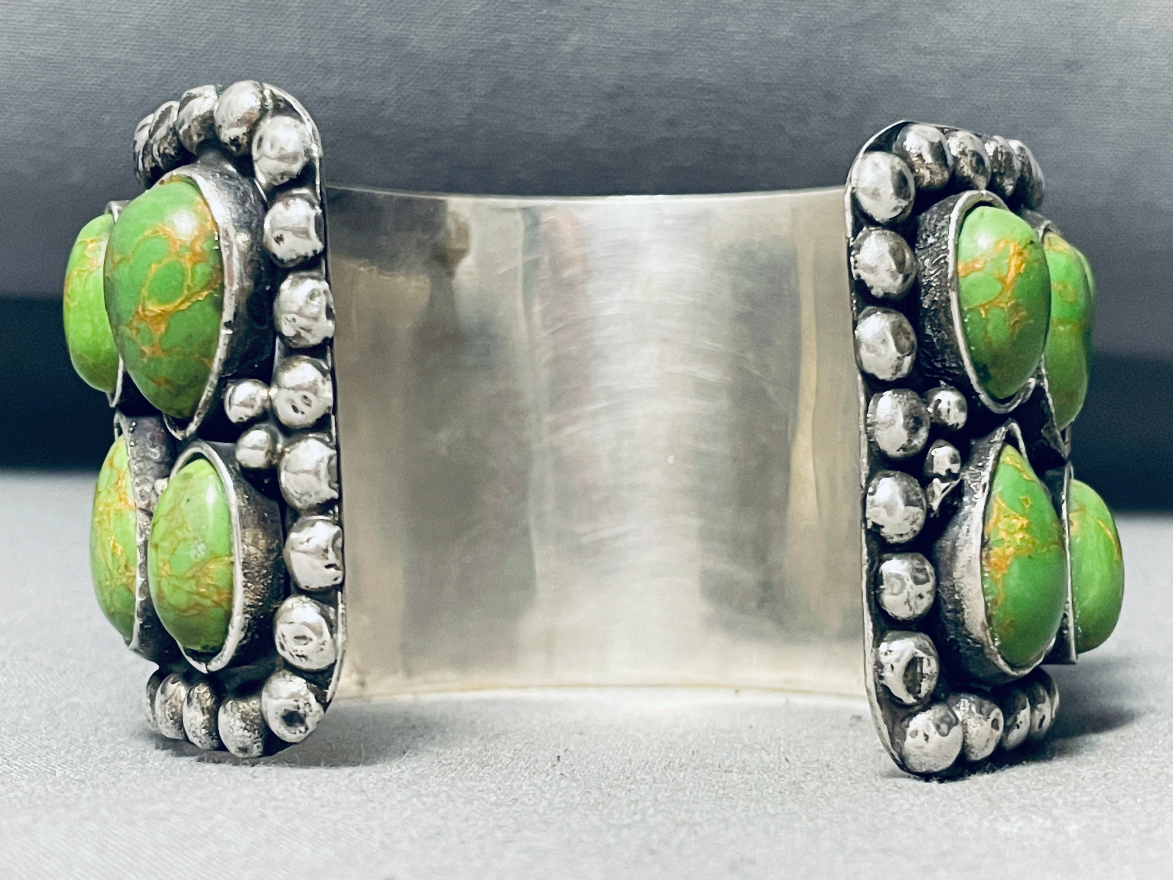 107 Grams Heavy Gaspeite Vintage Sterling Silver Bracelet Cuff - Elegant Handmade Jewelry for Women, Perfect for Parties, Weddings & Special Occasions