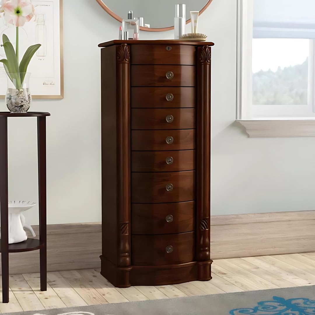 Florence Jewelry Armoire - Honey & Walnut Jewelry Storage Organizer with Mirror for Necklaces, Rings & Bracelets - Perfect for Bedroom, Closet & Travel