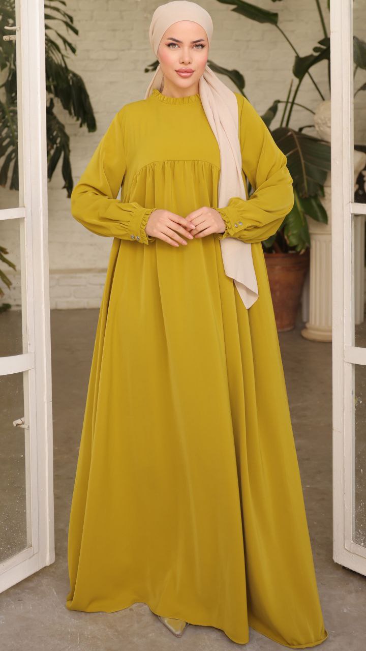Elegant Gathered Sleeve Long Maxi Abaya Dress for Women - Modest Islamic Clothing for Prayer, Special Occasions & Everyday Wear