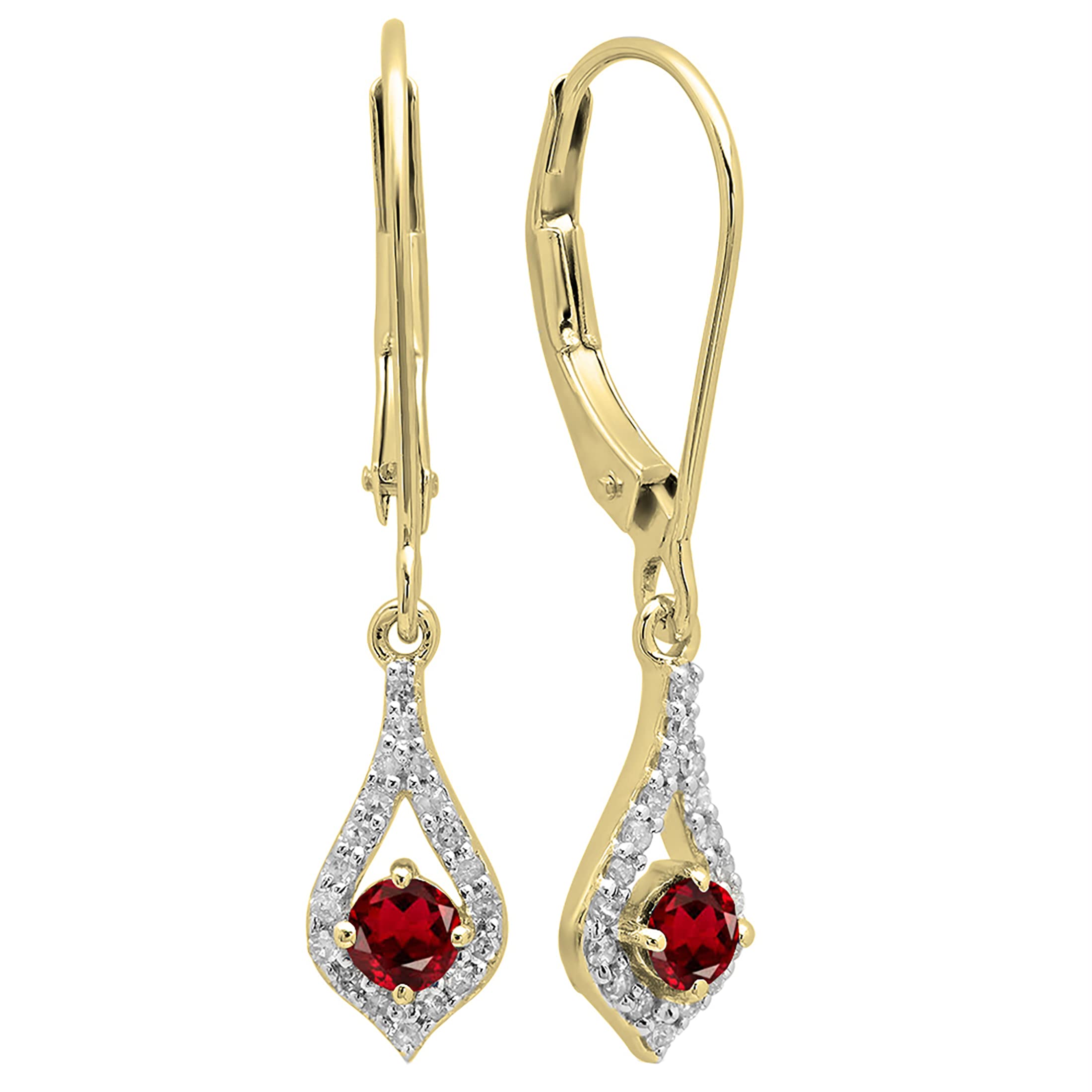 10K Solid Yellow Gold Round Gemstone & White Diamond Dangling Drop Earrings for Women – Elegant Dazzlingrock Collection | Perfect for Parties, Weddings & Special Occasions
