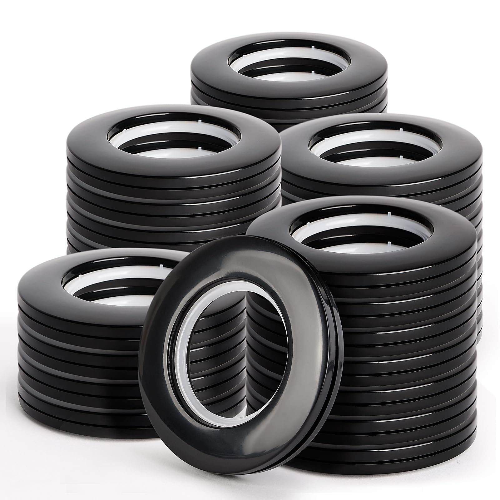 32Pcs Black Plastic Curtain Grommets - 1-9/16 Inch Inner Diameter Eyelet Rings for DIY Roman Shades, Low Noise Nanoscale Design - Perfect for Home Decor, Window Treatments and Craft Projects