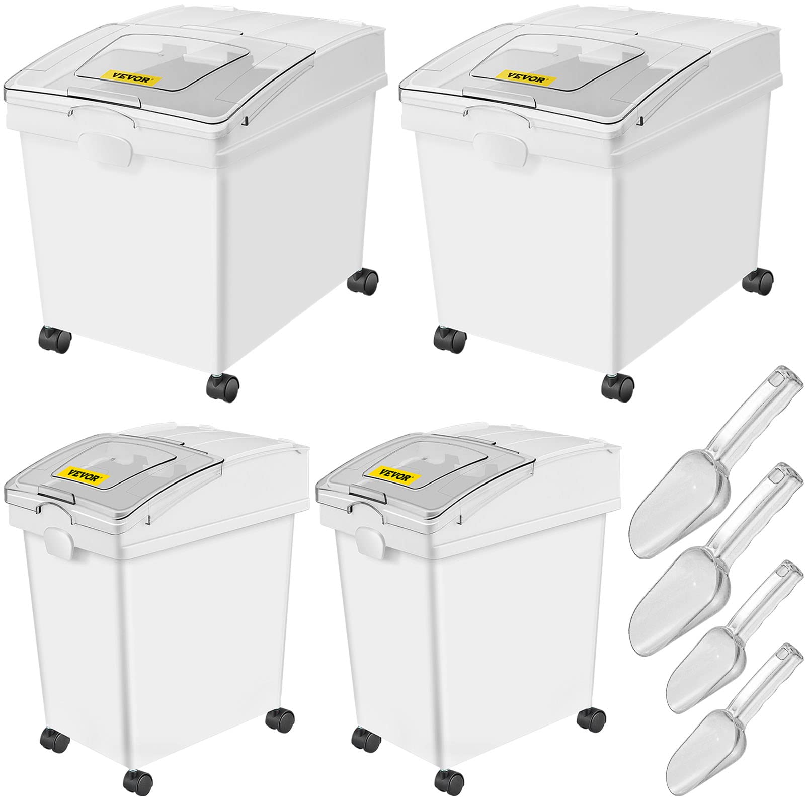 VEVOR 10.5 & 6.6 Gallon Ingredient Storage Bins with Wheels - White PP Material Flour Containers with Scoop for Commercial Kitchens, Bakeries & Food Storage - Perfect for Organizing Bulk Ingredients, Grains, Flour & Baking Supplies