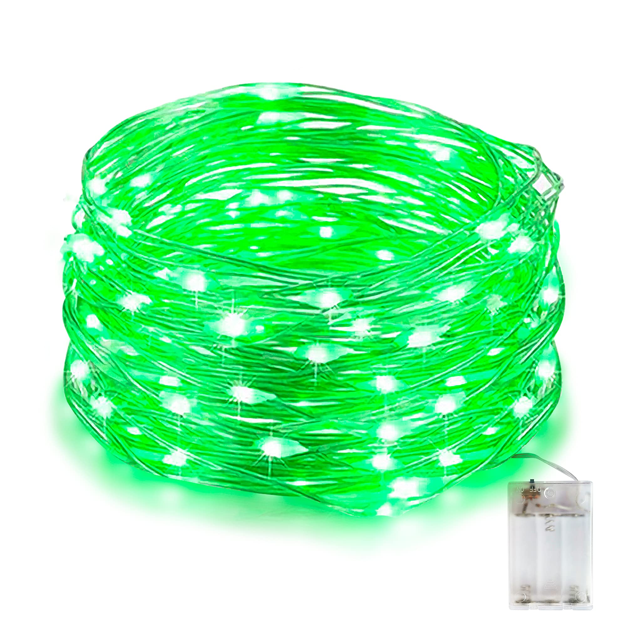 100 LED Battery Operated String Lights - 33ft Green Fairy Lights for Indoor & Outdoor Christmas Decorations, Party, Wedding, Garden and Home Decorative Lighting