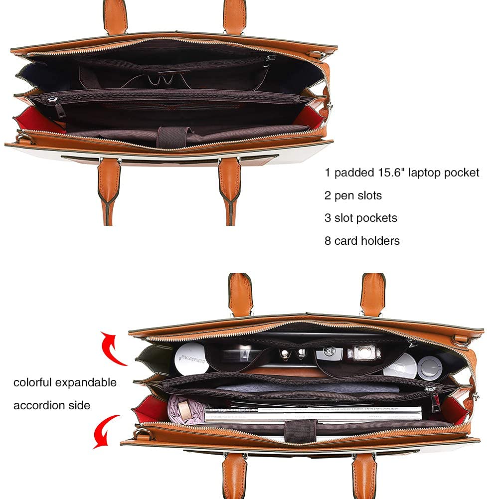 CLUCI Vegan Leather Briefcase for Women - 15.6 Inch Laptop Bag with Large Pockets, Professional Business Shoulder Bag for Office, Work, Travel & Commuting