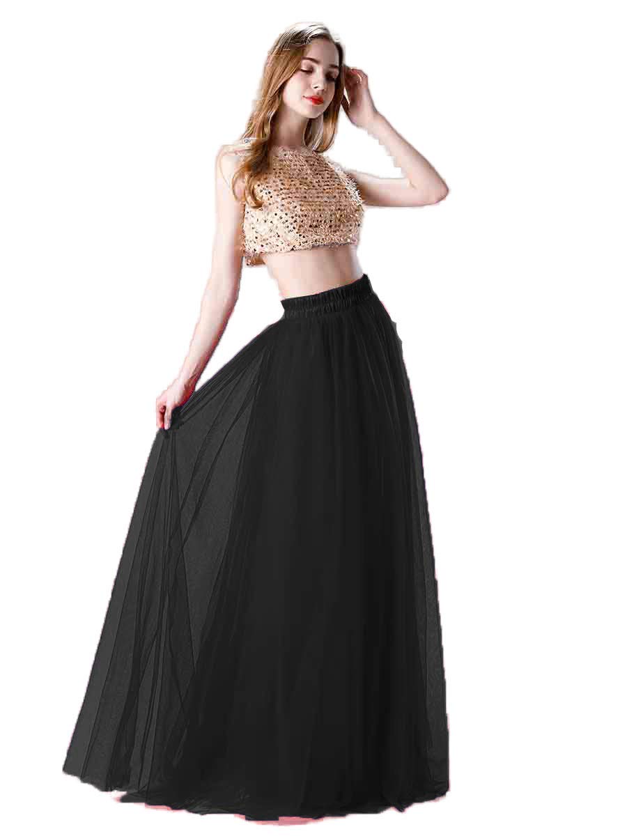 Elegant Women's Two-Piece Prom Dresses 2020 - Long Sequined Tulle Formal Gowns for Homecoming, Evening Parties & Special Occasions