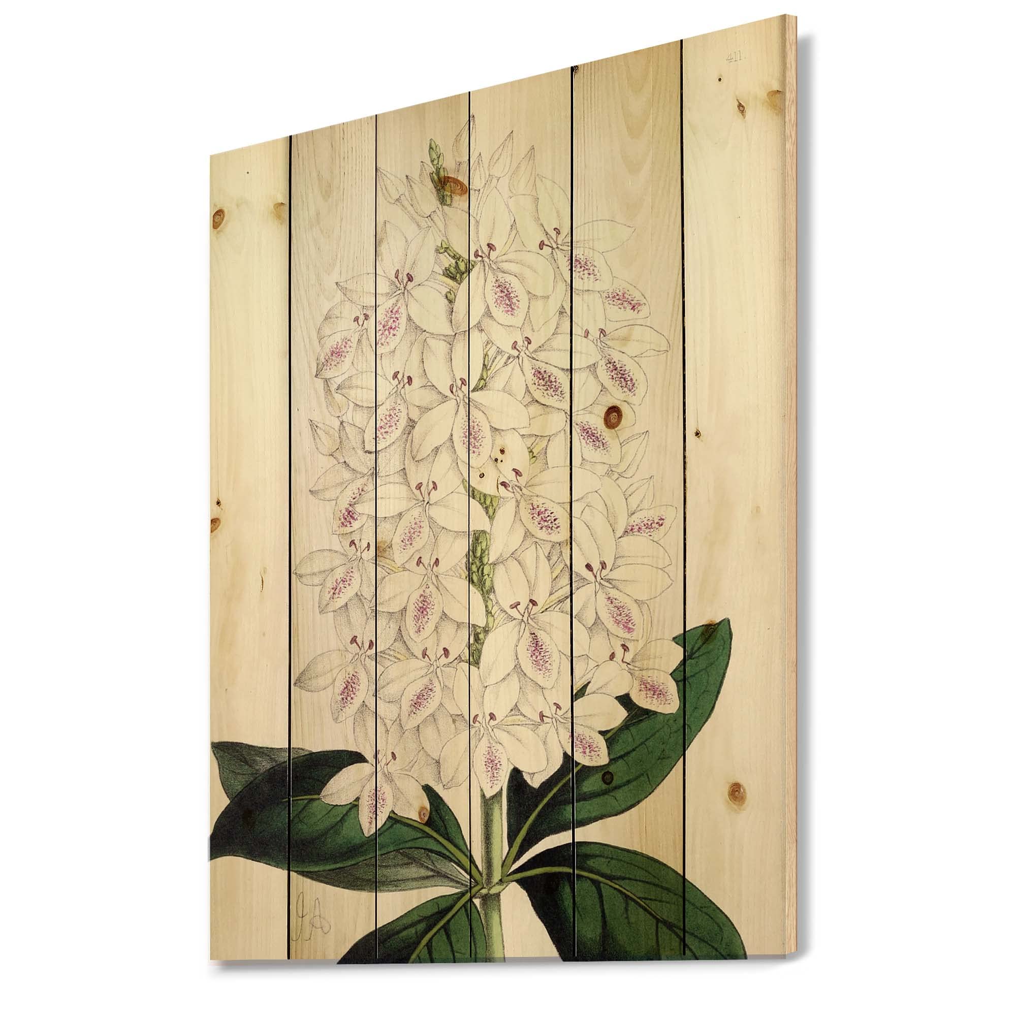 Vintage White Orchid Floral Wall Decor - Traditional Wood Wall Art Panel, Large Pine Wood Wall Hanging with Printed Floral Design - Perfect for Living Room, Bedroom, and Home Office Decoration