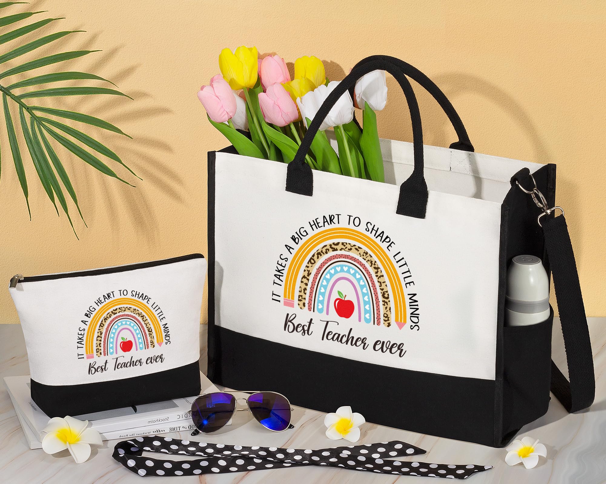 Best Teacher Appreciation Gifts for Women - Thoughtful End of Year & Retirement Gifts Set with Canvas Tote Bag & Makeup Bag - Perfect Thank You Presents for Teachers, Daycare Educators & Mentors (Great for Birthdays, Holidays & Special Occasions)