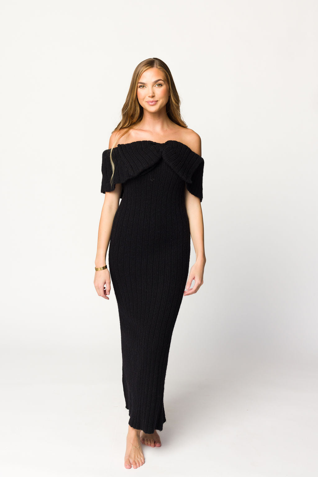 Aston Black Bow Front Maxi Sweater Dress - Bump Friendly Maternity Wear for Pregnancy, Nursing & Everyday Comfort | Plus Size Options Available