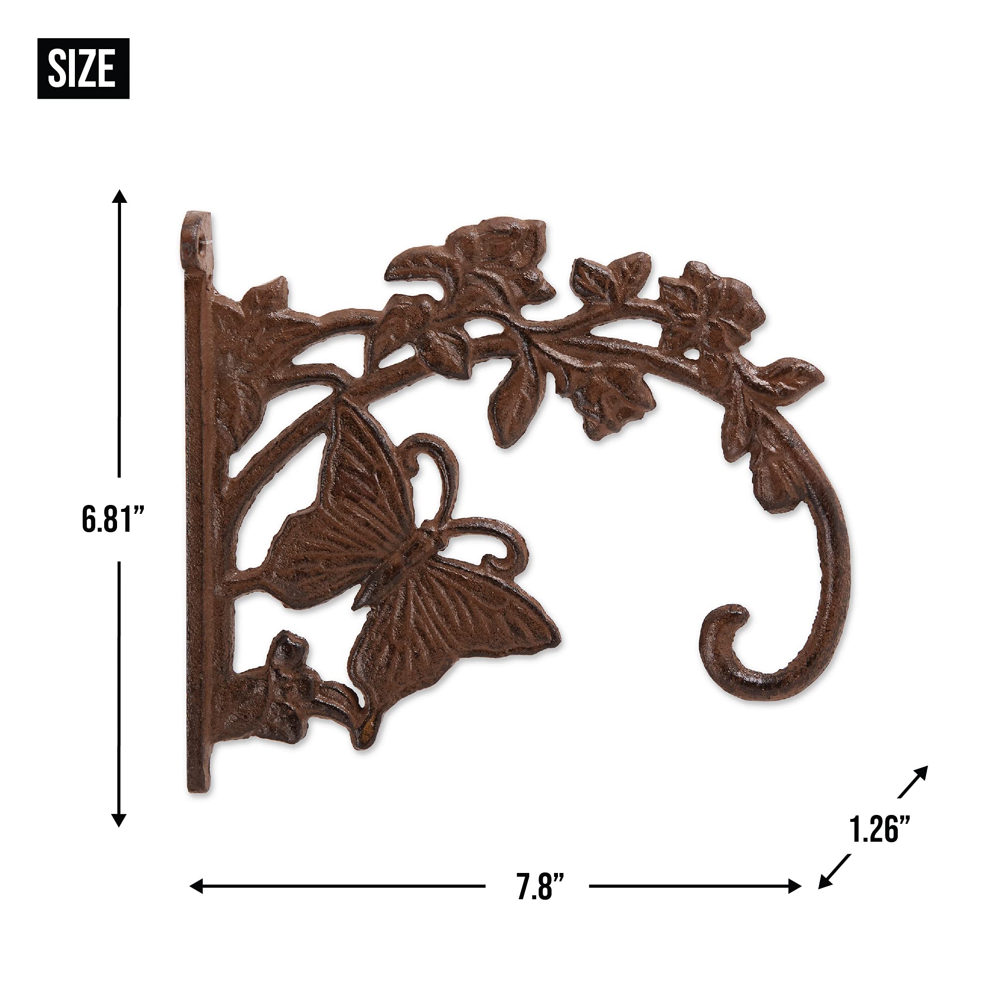 Accent Plus CAST Iron Planter Brackets (Butterfly Design) - Heavy Duty Garden Hooks for Hanging Flower Pots, Window Boxes & Outdoor Decor - Perfect for Patio, Balcony & Porch Decoration