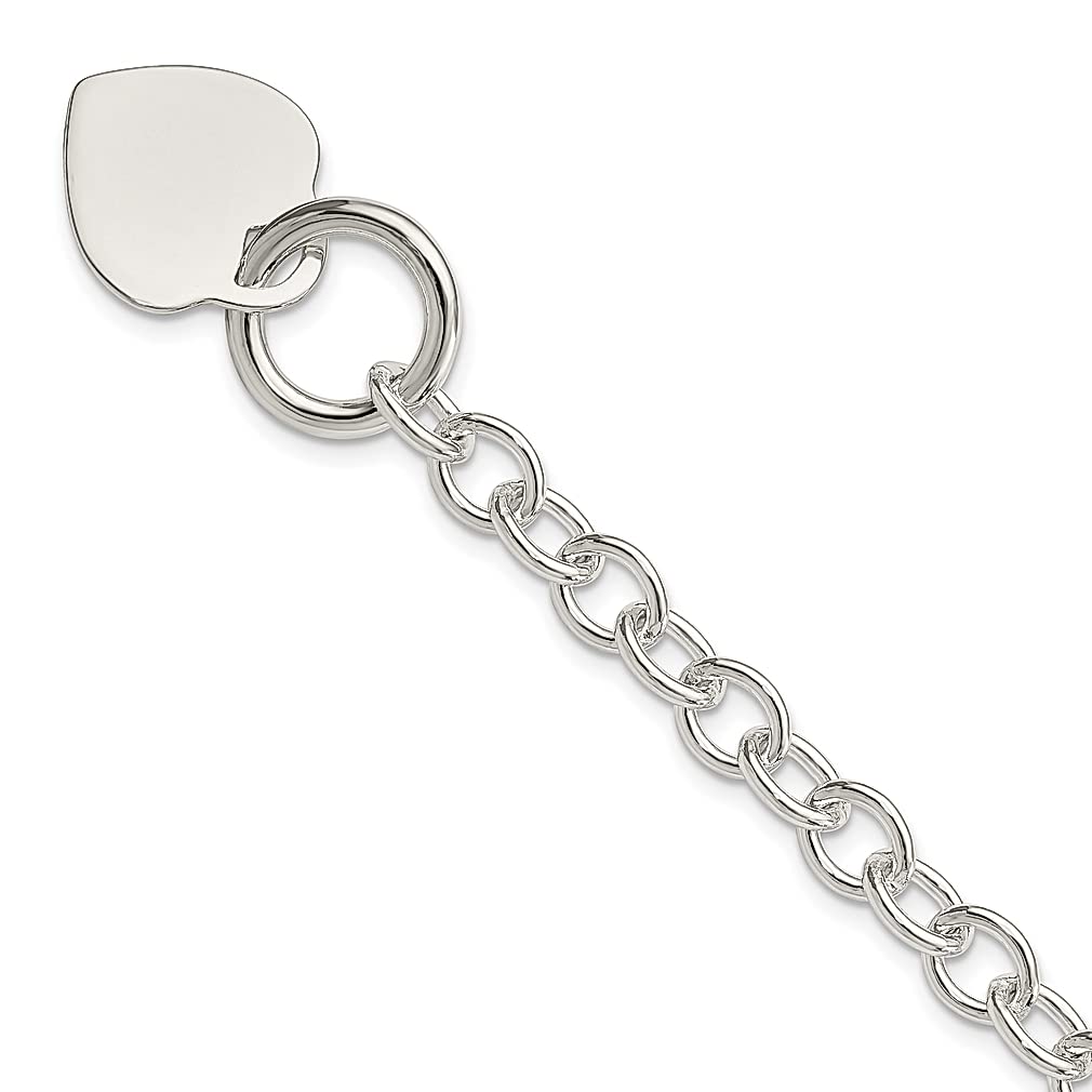 925 Sterling Silver Engraveable Heart Disc Toggle Bracelet - 7.75 Inch Dainty Charm Bracelet for Women, Personalized Love Jewelry Gift for Her | Anniversary, Valentine's Day, Birthday Present for Girlfriend, Wife, Mom