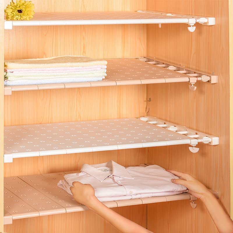 Expandable Adjustable Tension Shelf & Rod Storage Rack - Closet Organizer for Shoes, Wardrobe & Cupboard (24cm Wide, 46-75cm Length) - Perfect for Bedroom, DIY Home Organization & Space Saving Solutions