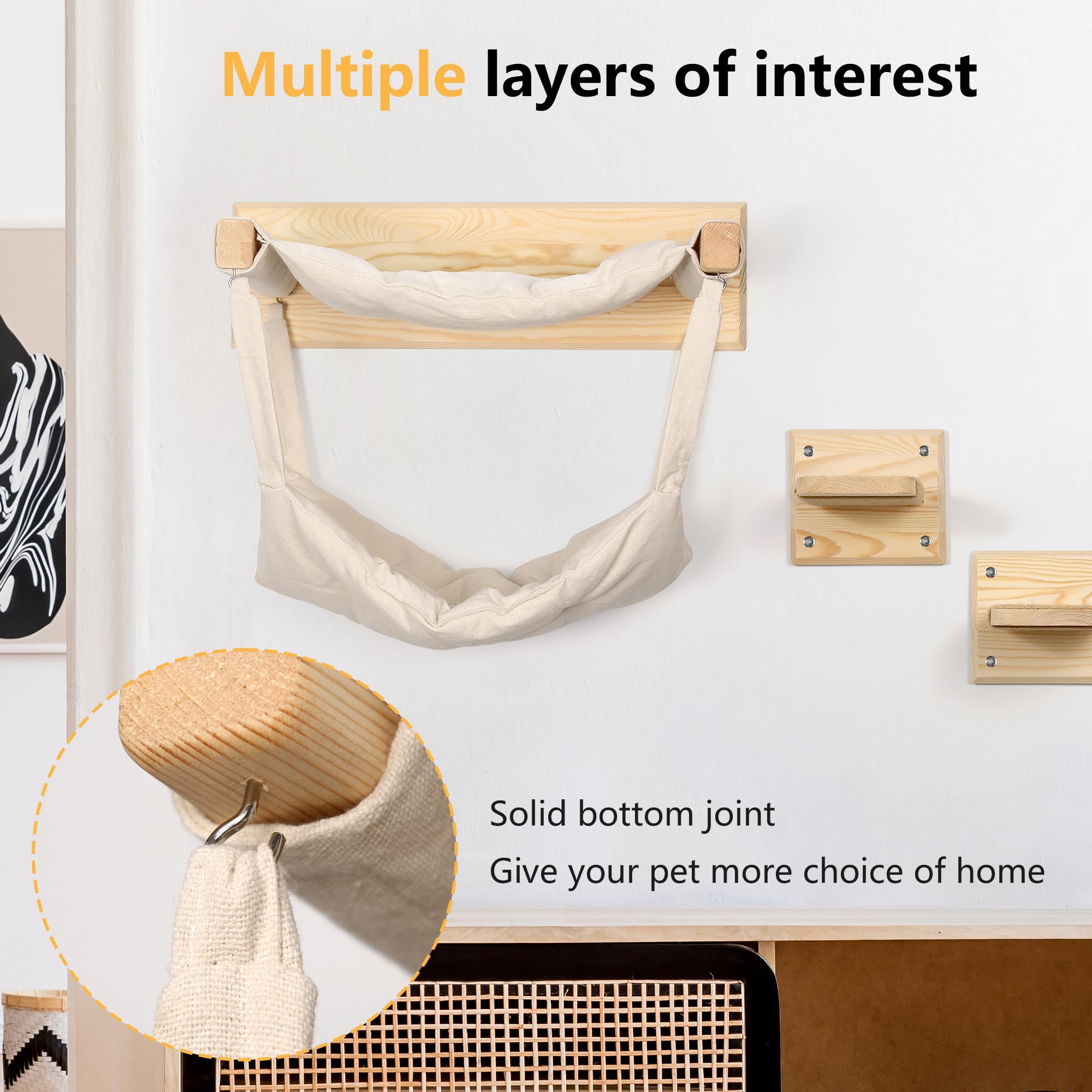 Premium Multi-Level Wall Mounted Cat Furniture with Double Hammock, Steps & Sisal - Modern Cat Shelves, Stylish Cat Bed for Indoor Play & Climbing - Perfect for Small Spaces & Cat Enrichment