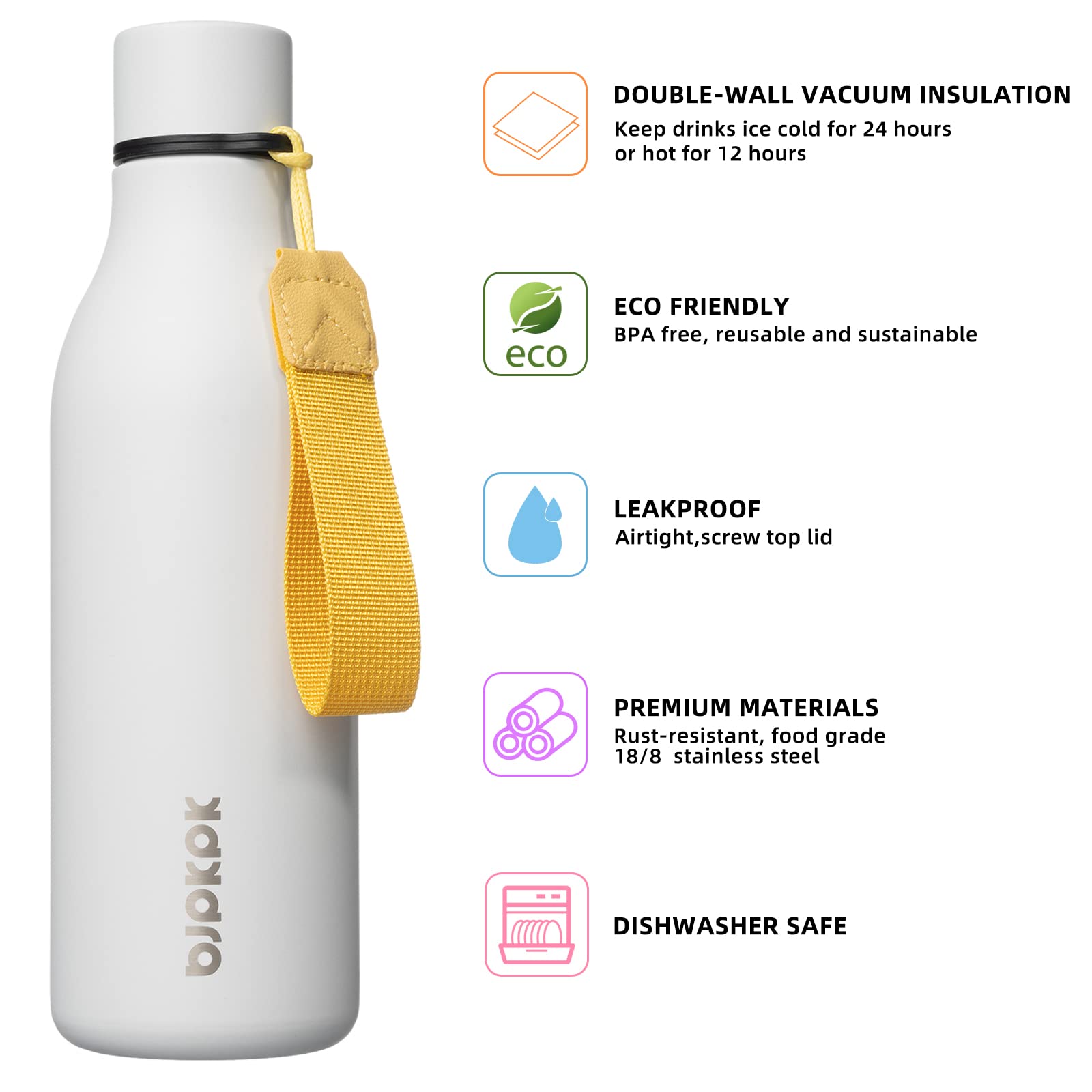 18oz Insulated Stainless Steel Water Bottle - BPA Free, Leak Proof for Sports & Travel