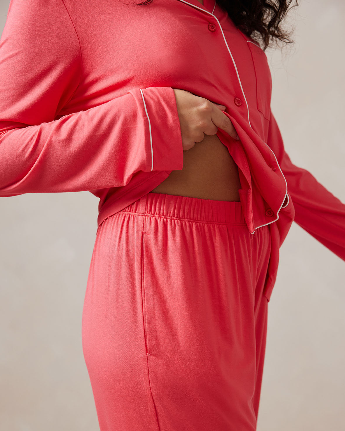 TENCEL™ Modal Long Sleeve Button Up Pajama Set for Women - Soft & Breathable Sleepwear - Hot Pink - Perfect for Cozy Nights & Relaxing at Home