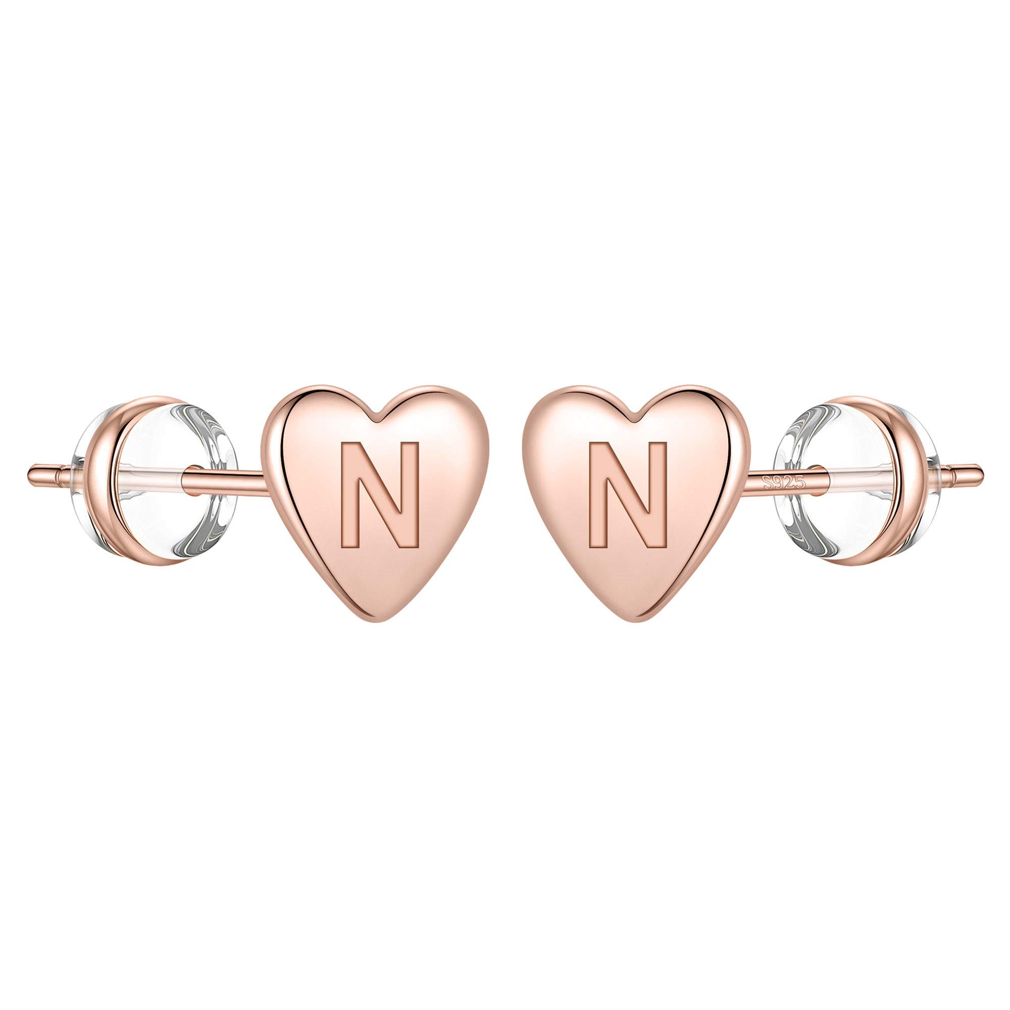 S925 Sterling Silver Stud Earrings for Women & Girls - Hypoallergenic Heart Initial Earrings with Alphabet Letters | Sensitive Skin Safe Jewelry Gift for Birthdays, Valentine's Day & Everyday Wear