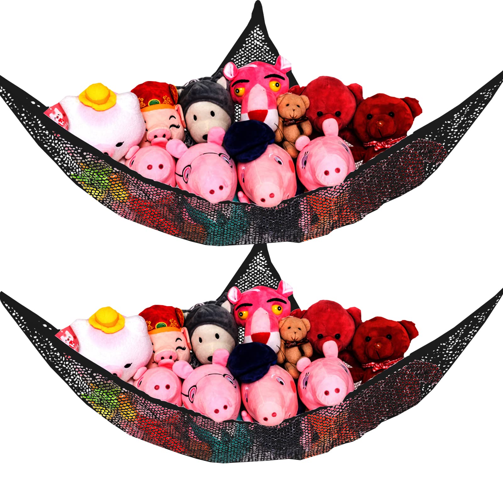 LXUNYI Extra Large Stuffed Animal Storage Net - 2 Pack Black Mesh Toy Hammock for Kids Room, Baby Nursery, Playroom & Bedroom Organizer - Perfect for Stuffed Animals, Plush Toys & Soft Toys Corner Wall Hanging Storage Solution