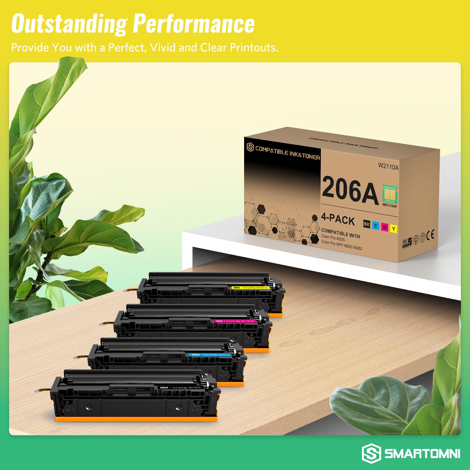 206A Toner Cartridges 4-Pack (with Chip) - Compatible with HP Color Pro MFP M283fdw/M283cdw, Pro M255dw/M255nw, MFP M282nw/M283/M282/M255 Printers | Replacement for W2110A/W2111A/W2112A/W2113A/206X/W2110X - High-Yield Printing for Office & Home Use