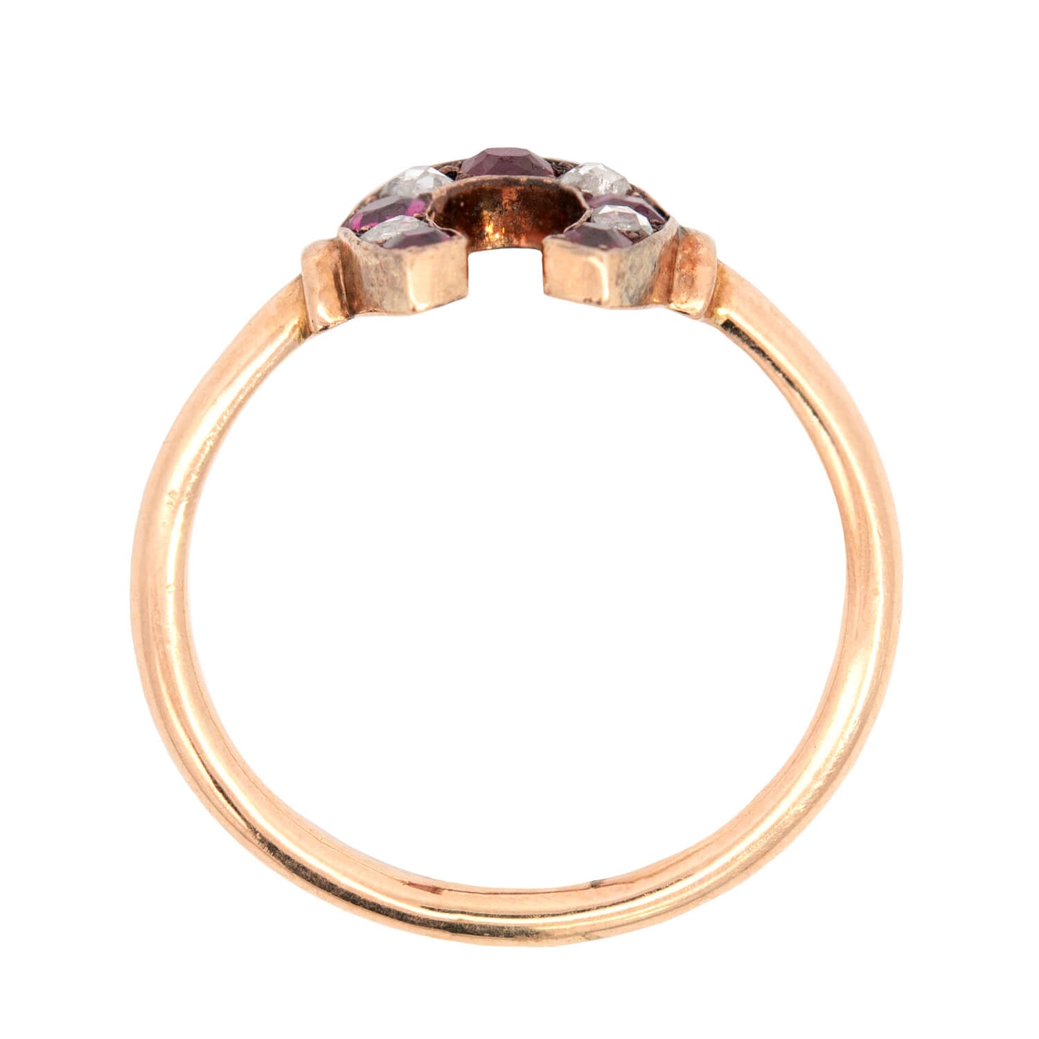 15K Gold Victorian Horseshoe Ring with Diamond & Ruby - Elegant Good Luck Jewelry for Women - Perfect for Gifts, Weddings & Special Occasions
