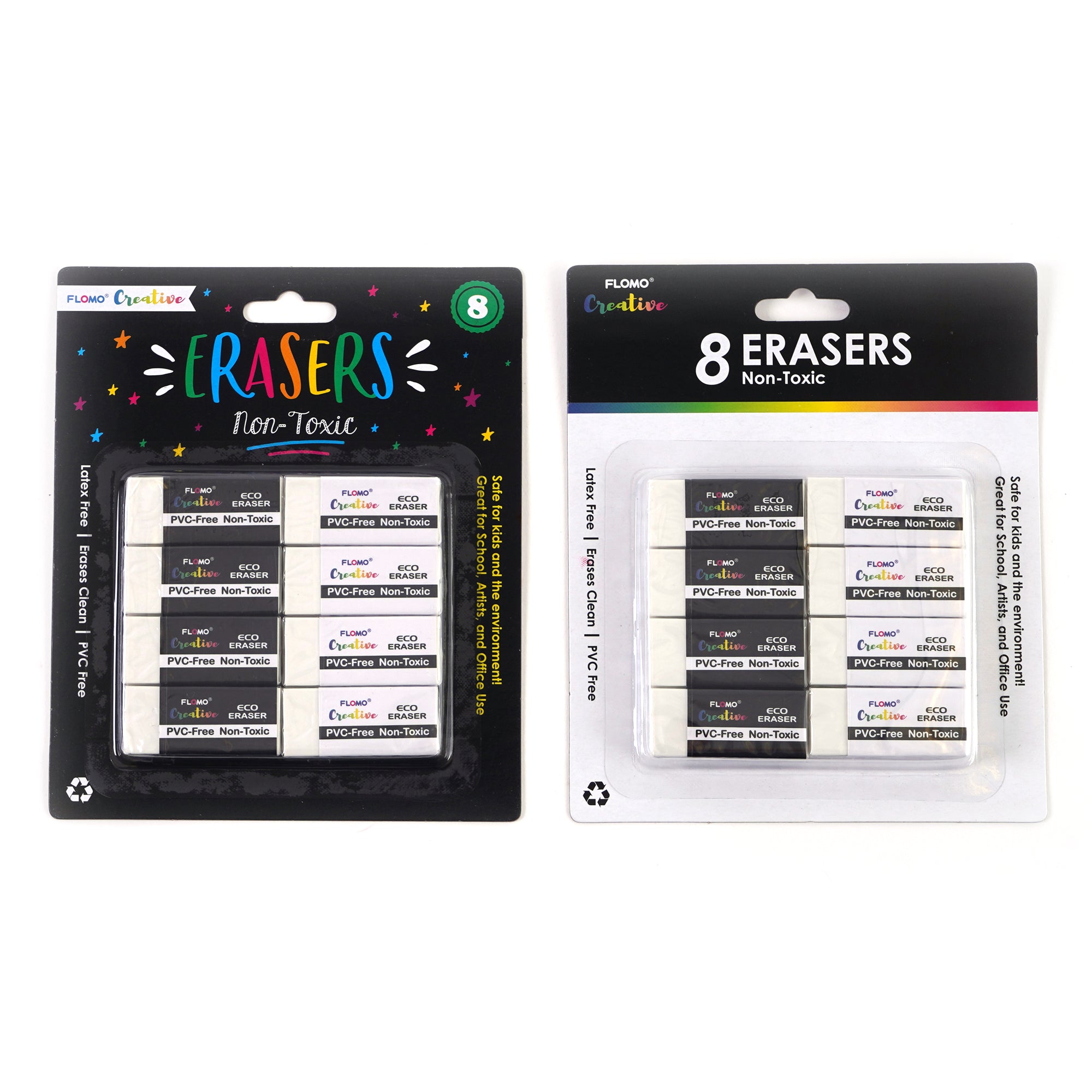 8Ct Premium Erasers - 2 Assortments for School, Office & Art Projects | Bulk Pencil Erasers for Students, Professionals & Artists