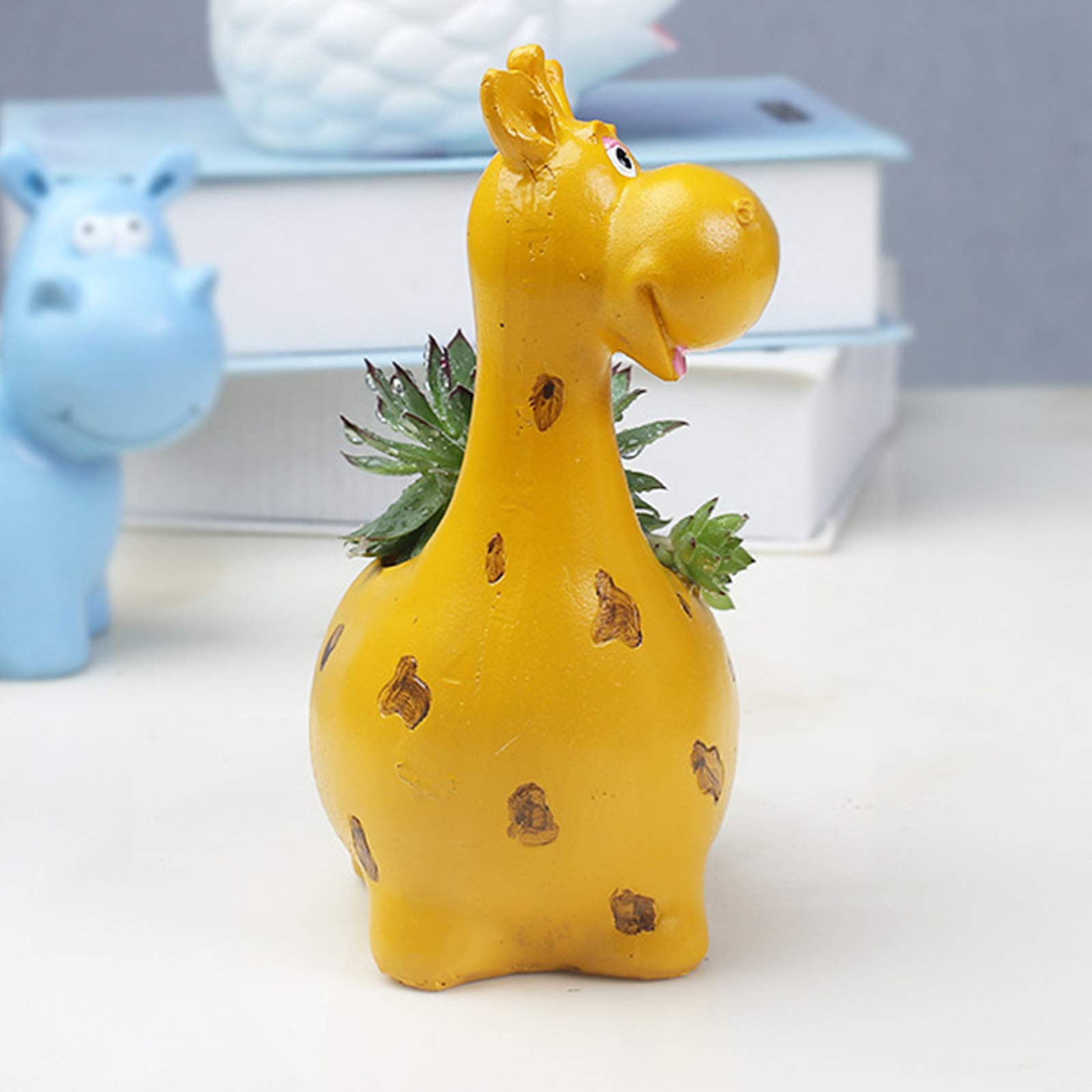Handmade Mini Giraffe Resin Flower Pot - Creative Succulent Planter, Cactus Bonsai Container, Small Desk Decor (Yellow) | Perfect for Home Office Decor, Windowsill Gardens & Gift Ideas