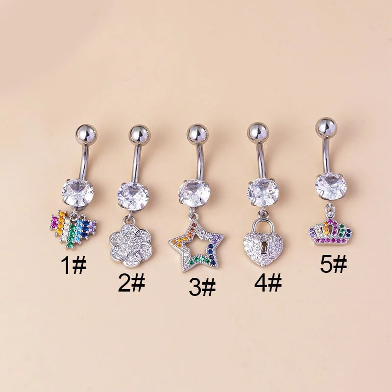 14G LGBT Star Heart Dangle Belly Ring - Surgical Steel Top Mount Piercing Jewelry for Women - Perfect for Pride Events, Parties & Body Piercing Enthusiasts