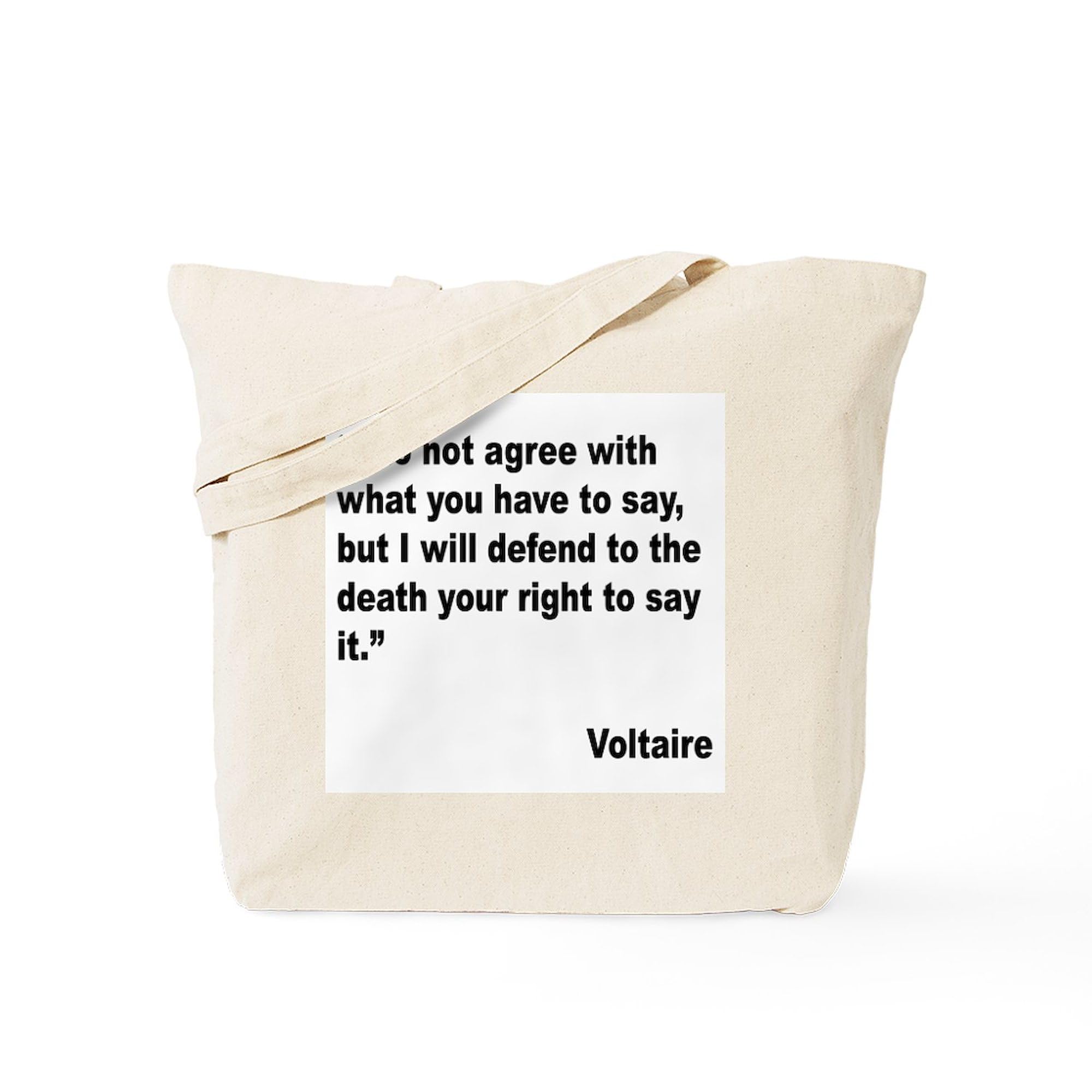 Voltaire Free Speech Quote Tote Bag - Natural Canvas Reusable Shopping Bag for Groceries, Beach & Everyday Use