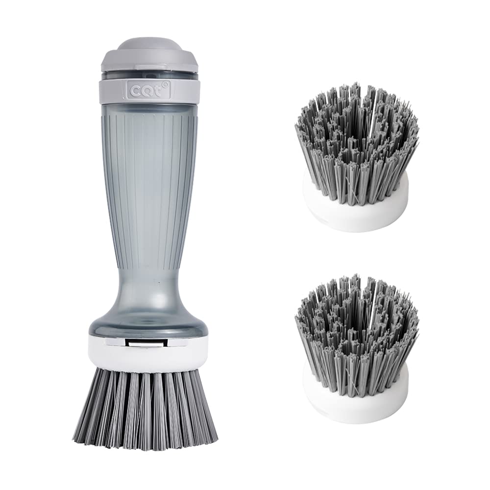 Eco-Friendly Dish Brush with Built-in Soap Dispenser - Heavy Duty Scrubber for Pots, Pans & Kitchen Cleaning - Includes 1 Brush & 2 Refills - Perfect for Daily Dishwashing & Tough Grease Removal