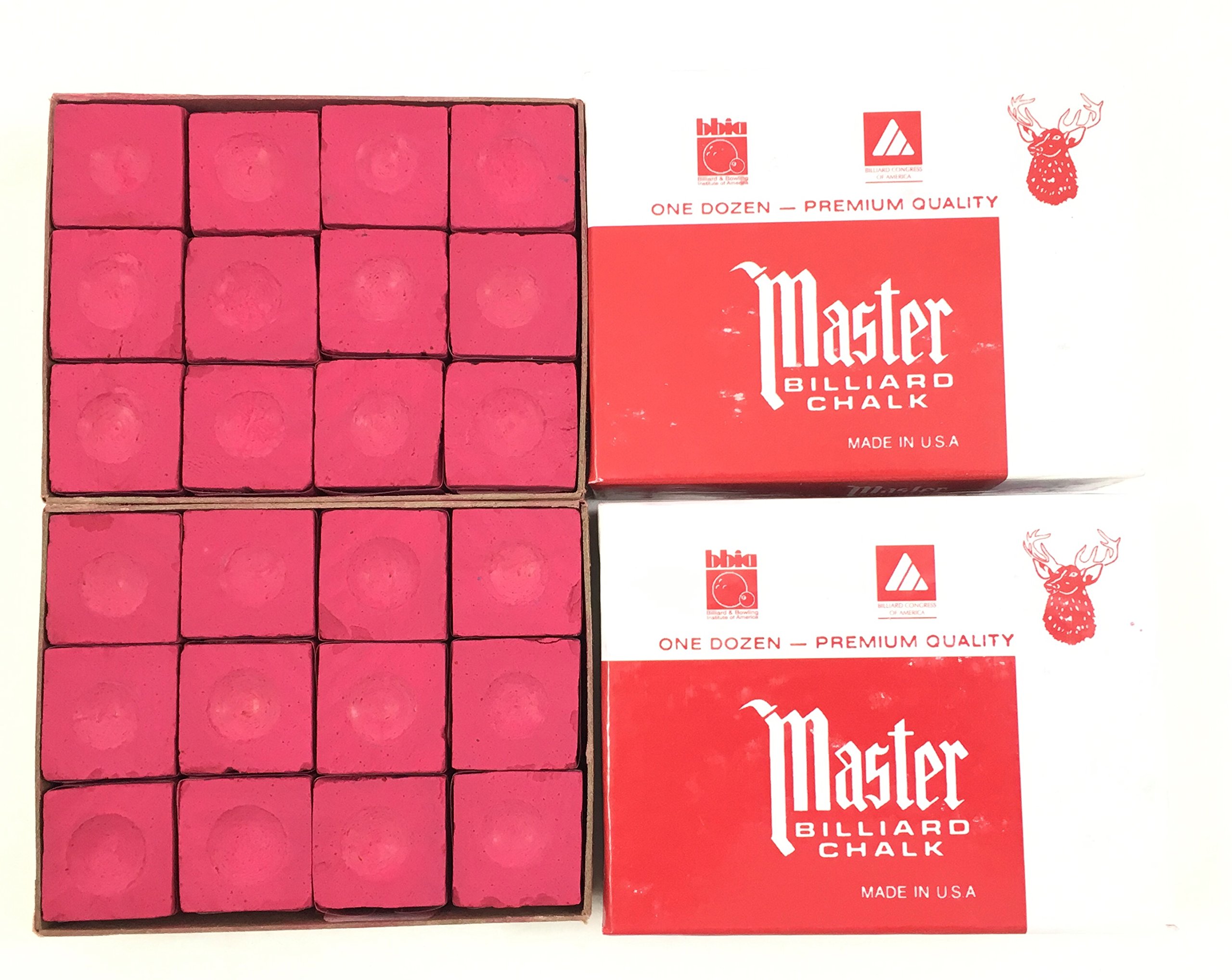 Premium Master Chalk for Pool Cues - 2 Boxes (24 Pieces) - High Grip Billiard Accessories for Smooth Shots - Made in USA - Perfect for Professional Pool Players & Home Game Rooms