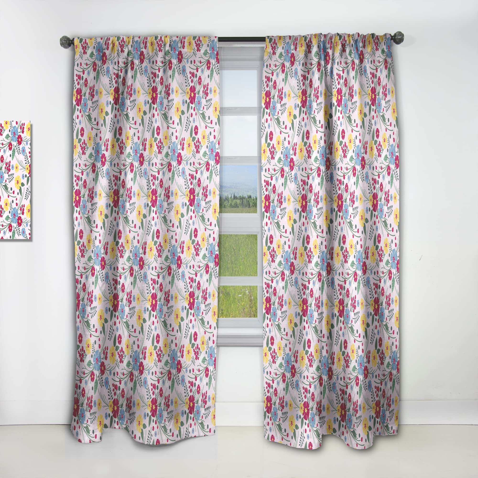 DesignQ Multicolor Floral Pattern Thermal Insulated Curtains - 52x95 Inch Single Panel for Bedroom & Living Room - Elegant Window Drapes for Home Decor, Light Blocking & Energy Saving