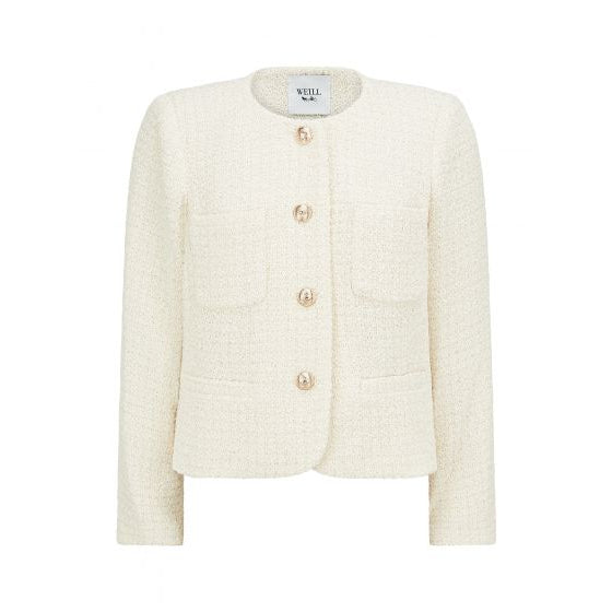Boucle Short Jacket for Women - Trendy Cropped Blazer Jacket with Faux Pearl Buttons | Perfect for Office Wear, Date Nights & Spring Outfits