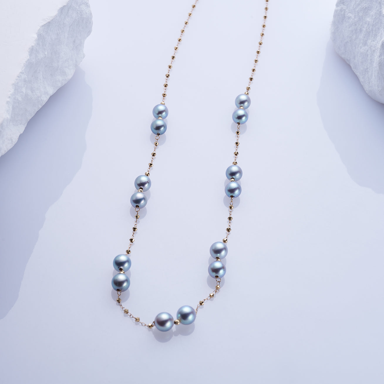 18K Solid Gold Blue Akoya Pearl Necklace for Women - Elegant Silver Chain with Genuine Pearls - Perfect for Weddings, Anniversaries & Special Occasions