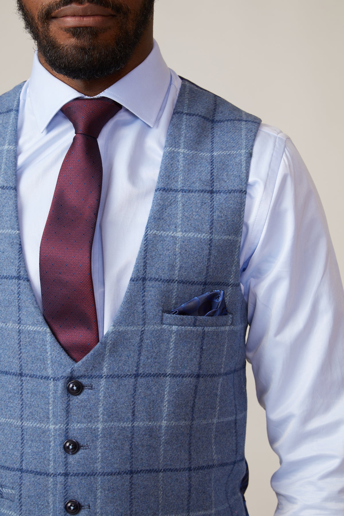 CLINTON Blue Tweed Check Waistcoat for Men - Stylish Formal Vest for Weddings, Business & Office Wear