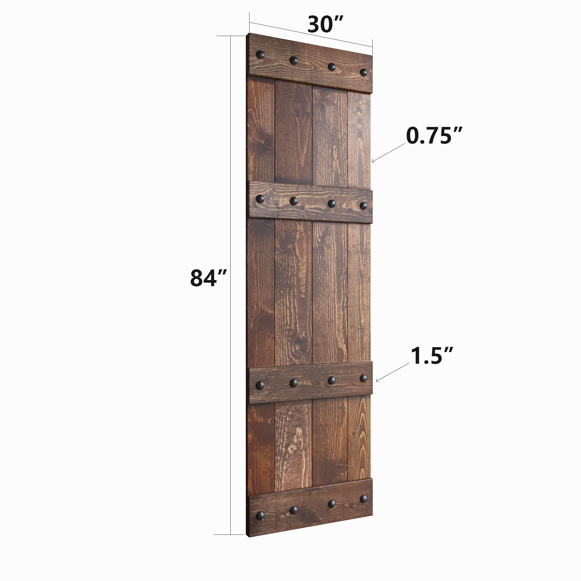 30in x 84in Castle-Series Knotty Pine Wood Sliding Barn Door with Hardware Kit - Dark Walnut Finish for Rustic Home & Farmhouse Interior Decor