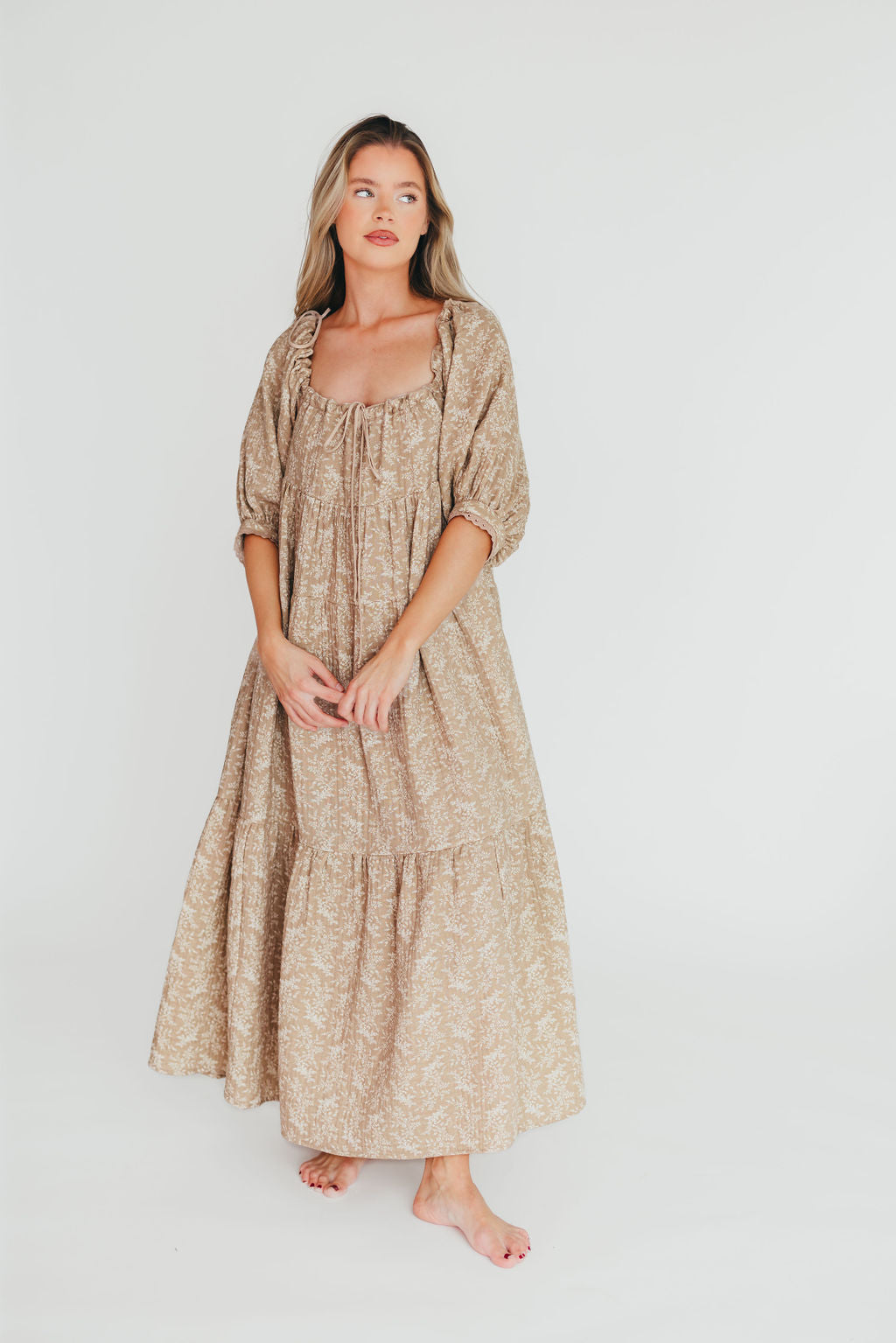 Bump Friendly 100% Cotton Maxi Dress in Mocha - Flowy Maternity Dress for Pregnancy & Nursing (XS-XL) | Perfect for Baby Showers, Beach Vacations & Summer Outings