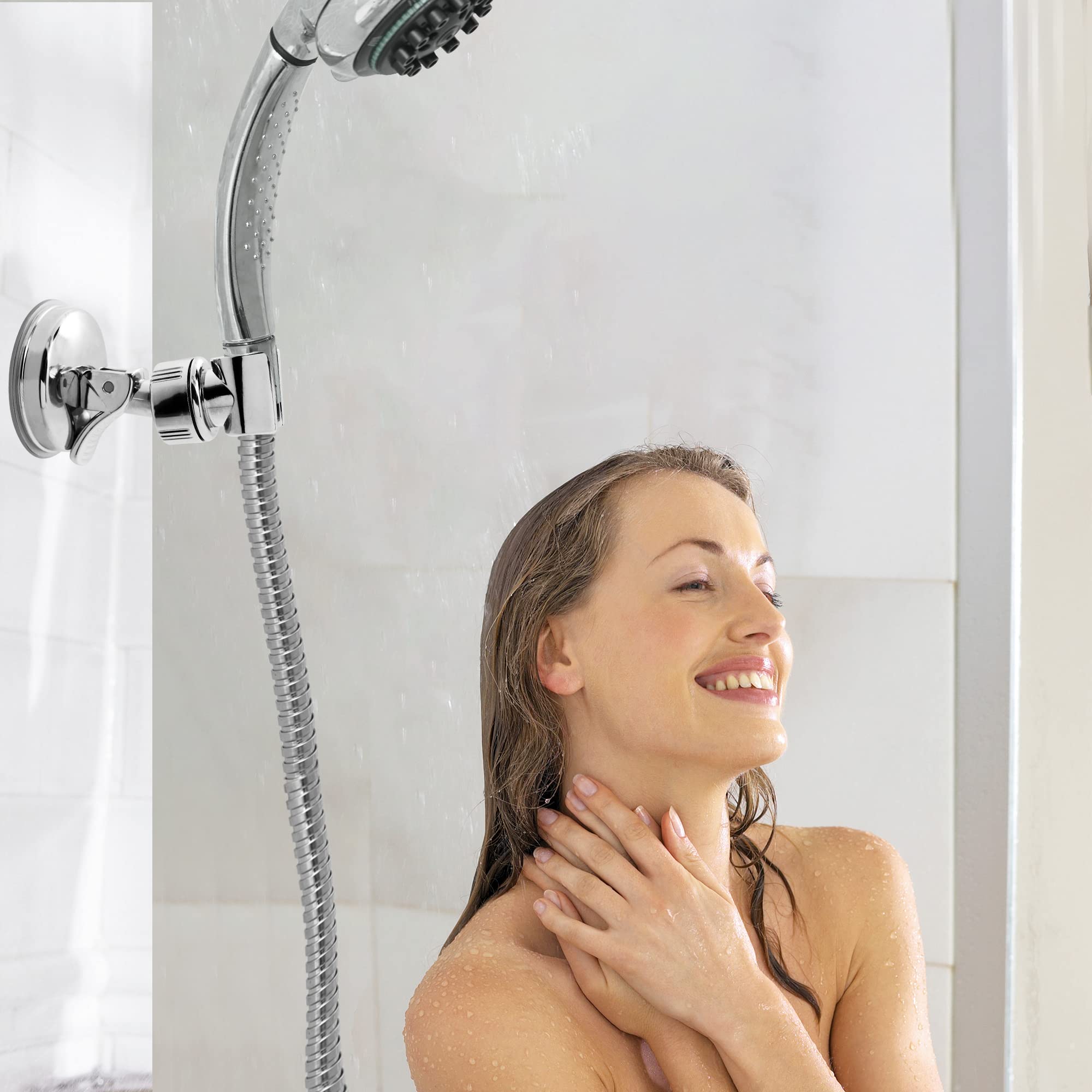 Adjustable Height ABS Shower Head Holder with Suction Cup - Wall Mount & Removable Handheld Shower Wand Bracket (Silver, 1 Pack) - Perfect for Bathroom, Spa & RV Shower Upgrades