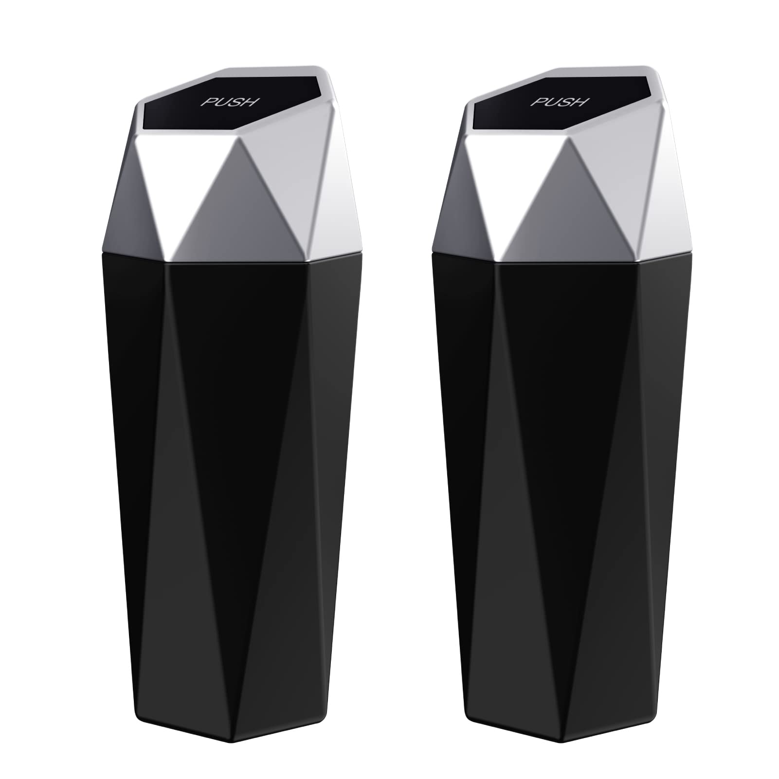 Diamond Design Car Trash Can with Lid - Portable Vehicle Auto Garbage Bin for Car, Home, Office, Kitchen & Bedroom - Leakproof Mini Trash Can (2 Pack, Silver) | Perfect for Road Trips, Daily Commute & Home Organization